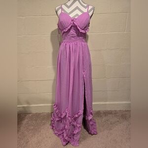 Bridal Shower Wedding Dress Aline V-neck Maxi Corset Ruffle Straps Size 8 Mauve